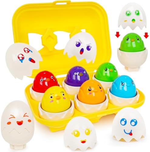 Egg Toddler Toys,Montessori Geometric Egg Shape Sorter Toys Preschool Learning Educational Color Sorting & Eggs Puzzles Matching Games Fine Motor Toy for Boys Girls Ages 1-3 by FQKIOMY