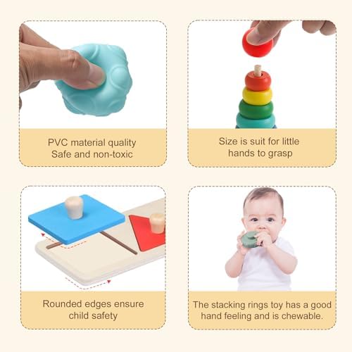 Montessori Toys for Babies 6-12 Months,8 in 1 Developmental Learning Toys Set Wooden Sensory Toys for Baby Toys 12-18 Months (Includes Tissue Box Toy,Stacking Cups and More) - Image 2