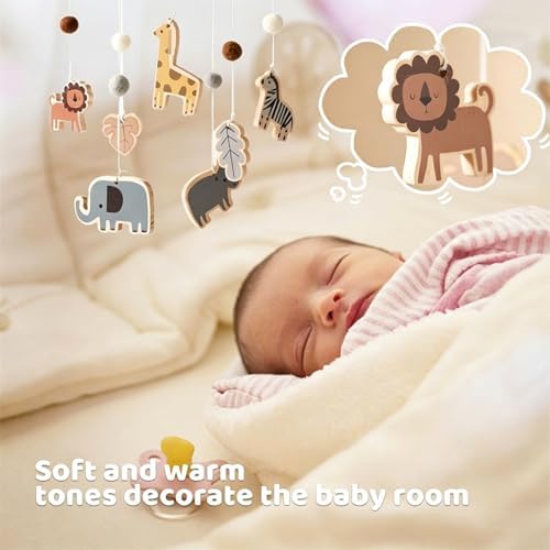 Wooden Bed Bell Crib Mobile with Music Box – Soft Felt Cartoon Bear Hanging Rattle Toy for Nursery Decor, Handcrafted Montessori-Inspired Crib Mobile (Animals) - Image 3