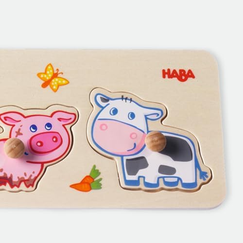 HABA Baby Farm Animals Clutching Puzzle - 4 Piece Jumbo Knob Wooden Puzzle for Ages 1 and Up - Image 5