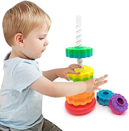 LUCKFUTURE Spinning Stacking Toys, Educational Toddler Toy Stacking Rings Baby Toys, Montessori Toy for Girls and Boys, Spin Gears Christmas Birthday Gift for 1-3 Year Old - Image 6
