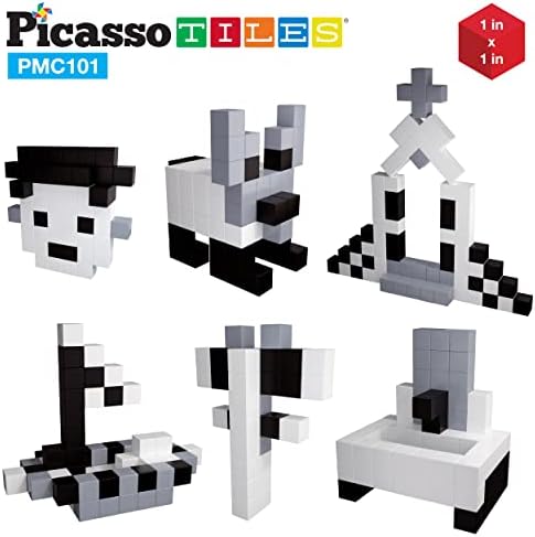 PicassoTiles 101pc Magnetic Puzzle Cube Set Black and White 1 Inch Construction Blocks STEM Educational Toy for Kids Age 3 Plus Sensory Learning Kit with Idea Book for Building and Creativity PMC101 - Image 4