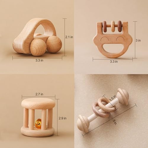 Chriswell Wooden Baby Rattle Set, Newborn Wooden Rattle Toy, Natural Wooden Montessori Baby Grip Toy, Baby Gift Toy, Wood Rattle Set-6 - Image 4