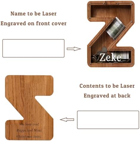 Personalized 12" Extra Large Wooden Letter Piggy Bank for Kids Boys Girls, (Laser Engraved Name) Custom Initial Letter Shape Piggy Bank, Alphabet Coin Bank Grandchildren Birthday - Image 2