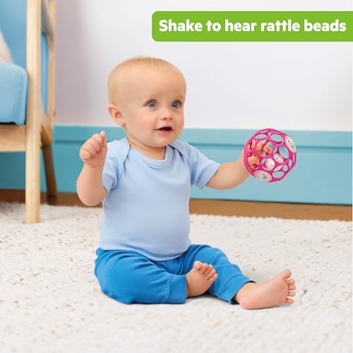 Bright Starts Oball Easy-Grasp Baby Rattle Ball, Pink, Ages Newborn and Up, 4 Inches - Image 3