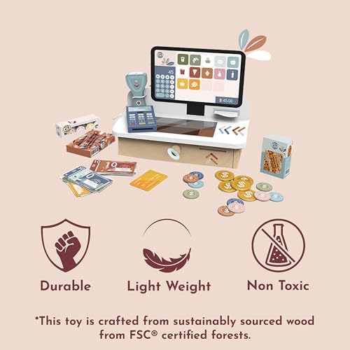 Speedy Monkey Wooden Cash Register | Pretend Shopping Set, 12 Pcs Playset - Image 4