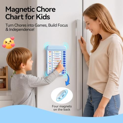 Magnetic Chore Chart Board with Sliders 19 Personalizable Sheets and Marker, Magnetic Fridge Whiteboard for Checklist Chore Chart for Multiple Kids, Daily Routine Chart for Habit Tracker - Blue - Image 2