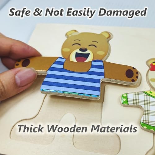 Wooden Bear Family Dress-up Puzzle Box for Toddlers(72pcs),Change Clothes Puzzle Games, Preschool Learning Activities Toys for Kids Ages 3+ - Image 2