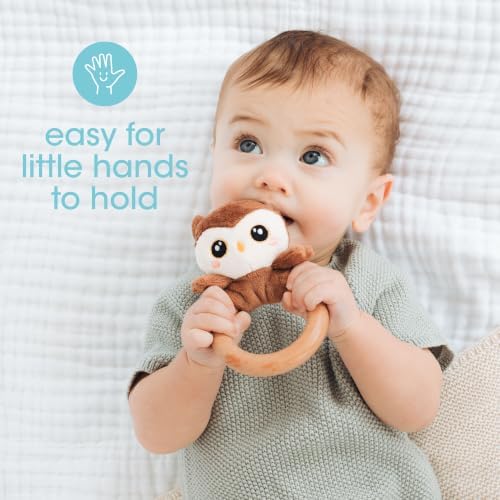 Pearhead Owl Wooden Baby Teether - Soft Plush Lovey, Baby Keepsake - Image 3
