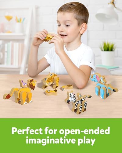 Coogam Wooden Snap Together Building Toy, Take Apart Construction Builders, Assembly Animal Building Blocks, STEM Fine Motor Learning Toy Gift for 3 4 5 Years Old Kids - Image 6