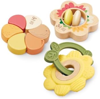 Hape x The Met Artful Flowers Rattle Trio Set – 3-Piece Baby Sensory Toy Set with Teether, Wood & Elastic Flower Rattles, Ages 6–18M by Unknown