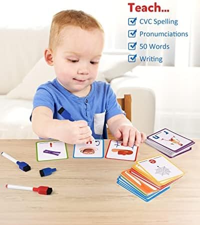 Coogam CVC Sight Words Flashcards, Short Vowel Spelling Game, Preschool Kids Learning Sight Words Supplies, Montessori Educational Writing Reading Toy Gift for 3 4 5 Years Old - Image 4