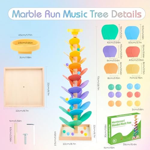 Wooden Marble Run Music Tree Montessori Toy for Ages 3+ Ball Drop Toy - Image 2