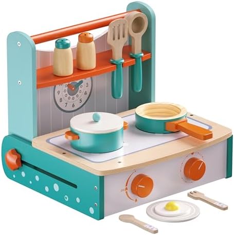Dailyfunn Wooden Foldable &Portable Toy Stove Pretrend Kitchen PlaySet with Cooking Accessories by DailyfunnToys