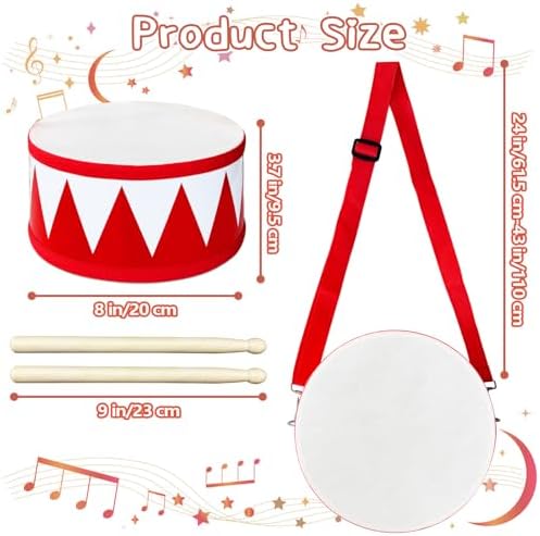 Kids Drum Set,8 in Wooden Toy Drum Set,Educational Baby Musical Toys Drum with Adjustable Strap 2 Drumsticks,Sensory Musical Instrument Drum Toy for Toddler Boys & Girls Gift(Red) - Image 2