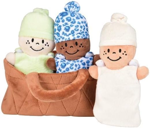 Creative Minds Basket of Babies with 3 Super Soft 9" Plush Doll Toys for Kids, Multicultural Sensory Babies Toy Set with Basket, Green, White, Blue - Image 2