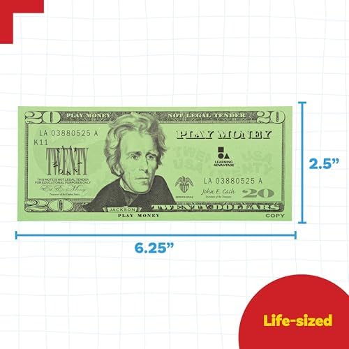 Learning Advantage Twenty Dollar Play Bills, Set of 100 Paper Bills - Image 3