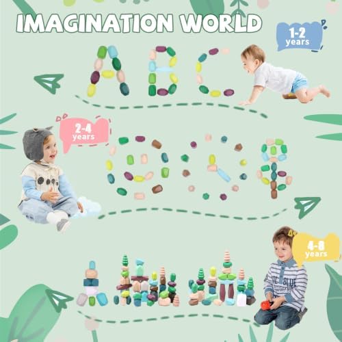 YHHYTOY 40Pcs Montessori Wooden Stacking Rocks Building Blocks Forest Theme - Image 4