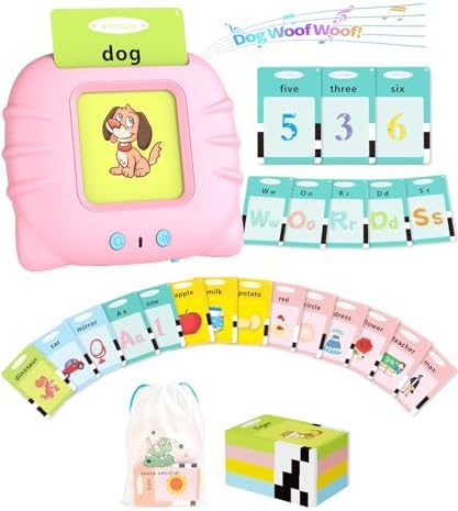 Aullsaty Talking Flash Cards for Toddlers 1-5 Years Old, Upgraded 536 Sight Words with 6 Songs Montessori Autism Sensory Toys, Educational Learning Speech Therapy Birthday Gifts for Boys Girls (Pink) by Aullsaty