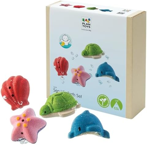 PlanToys® Sea Life Bath Set Wooden Montessori Water Play Kids Toy Ocean by PlanToys