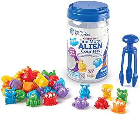 Learning Resources Grab & Sort Fine Motor Alien Counters - 37 Pieces, Ages 3+ Toddler Learning Toys, Math Counters for Kids, STEM Toys for Kids, Preschool Must Haves, Math Manipulatives by LearningResources
