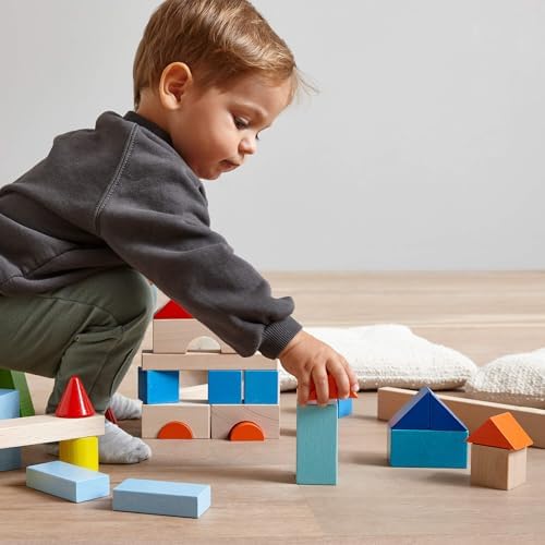 HABA Colored Wooden Building Blocks - 46 Piece Set of Wooden Toys, Stacking Toys for Toddlers 1-3 for Open Ended STEM Play, Made in Germany - Image 2