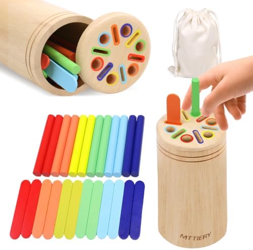 Montessori Wooden Color Sorting Toys for 18 Month Old,Preschool Learning Activities Educational Fine Motor Matching Game,Birthday Gifts for Boys Girls by MTTIERY