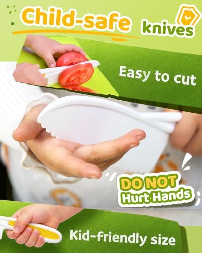 Yeeammk Kids Knife Set for Real Cooking, 5 Pcs Kid Safe Plastic Kitchen Knife Set with 3 Knives and 2 Cutting Boards, Montessori Cooking Set for Kids - Image 3