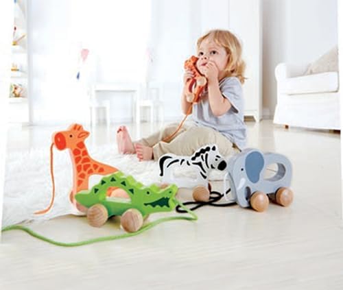 Hape Giraffe Wooden Push and Pull Toddler Toy, L: 5.3, W: 2.4, H: 5.9 inch, Orange - Image 2