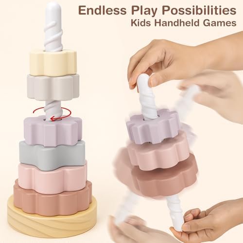 Joyreal Wooden Spinning Stacking Toys, Neutral Ring Stacker Montessori Toys for Toddlers 1-3, Christmas Birthday Gifts for Boys Girls - Image 2