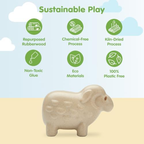 PlanToys® Wooden Sheep Montessori Kids Farm Animal Figurine Play Toy Set - Image 3