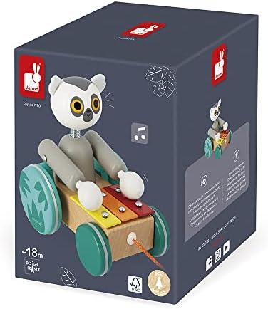 Janod - Tropik Pull-Along Lemur Xylophone - 2-in-1 Wooden Early-Learning Toy - Musical Educational Toy - Walking and Balancing - Water-Based Paint - 18 Months + J08270 - Image 5