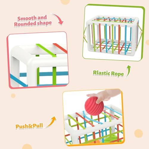 MINGKIDS Montessori Toys for 1 Year Old, Cube & 6 Sensory Shape Blocks&6 Colors Ball Pit Balls,Baby Sensory Fine Motor Skills Developmental Toys,Gifts for 12 18 Month Age 1 2 - Image 4