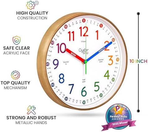 Oyster&Pop Rainbow Kids Wall Clock - Silent 10" Analog Learning Clock - Image 3