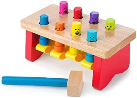 Melissa & Doug Geometric Stacker - Wooden Educational Toy & Deluxe Pounding Bench Wooden Toy with Mallet - Image 2