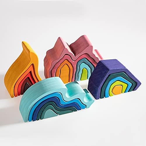 Wooden Rainbow Stacking Toy, Water Wave Elements Wooden Stacker, Various Shapes Nesting Stacking Blocks, Waldorf & Montessori Open-Ended Education Toy for Kids/Toddlers - Image 7