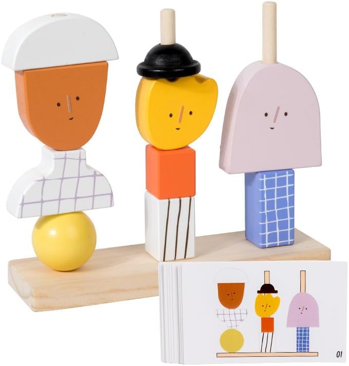 Practical Life Montessori Cartoon Character Dressing Game Building Blocks Column DIY Puppets Stacking Toy Montessori Sensorial Character Dress up Pattern Set for 2-7 Years Old Gift by EduLandMontessori