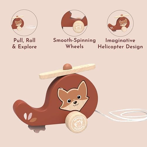 SPEEDY MONKEY Wooden Pull-Along Helicopter | Rolling Toddler Toy Playset - Image 5