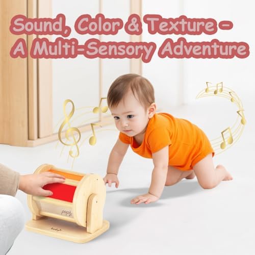 Dailyfunn Montessori Toys Wooden Spinning Drum Tummy Time Floor Mirror Toy for Babies Toddlers 1-3 Years Old - Image 4