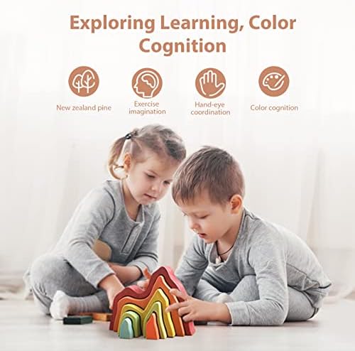 JETM·HH Wooden Rainbow Stacking Toy | House Bulding Block | Montessori Geometry Educational Stacking Game | Learning Educational Toys for Kids Baby Toddler（Volcano） - Image 4