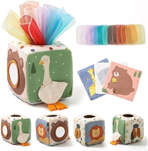 Youuys Baby Tissue Box Toy for Babies 6-12 Months, Montessori Sensory Toys for 1 Year Old Boy, Infant Toy with Crinkle Tissues & Fine Motor, for 6 9 12 18 Months Old Kids 1st Birthday by YOUUYS