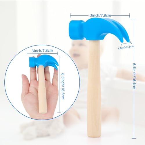 Fowecelt Wooden Hammer Toys Simulation Hammers Maintenance Tools Educational Toys for Kids Birthday Party Games Supplies (Blue) - Image 2