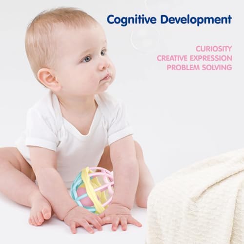 WEofferwhatYOUwant Baby Teether – Large Sensory Play Ball with Pastel Rattle – Easy Grip for Infants – Promotes Motor Skills & Tummy Time – BPA-Free, Safe Baby Toy for 0-6 Months - Image 5