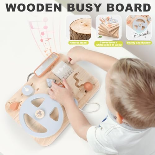 Vanplay Montessori Busy Board for Toddlers - Wooden Montessori Toys, Aesthetic Sensory Activity for Fine Motor Skills, Travel Busy Board Educational Sensory Toys for Boys and Girls - Image 4