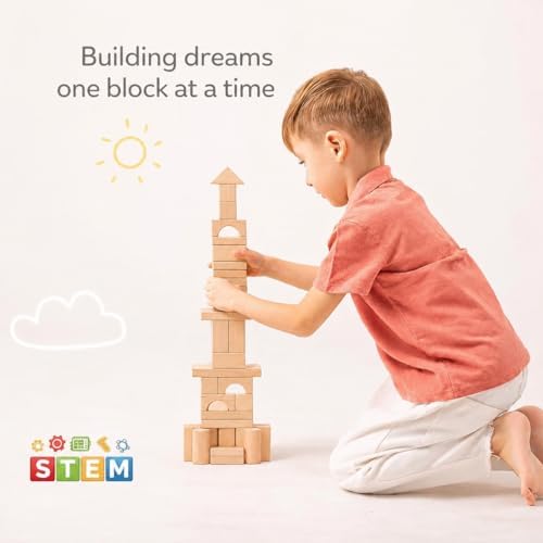 100 Pcs Wooden Blocks for Toddlers 1-3, Kids Building Blocks & Shape Sorter - Image 6