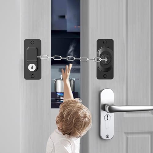 Child Proof Door Lock (2 Pack), Door Locks for Kids safety & Cat Door Latch, for Fridge Lock, Cabinet Locks, Window Locks and Baby Proofing, Strong non-marking Adhesive No Drilling (Black) by KIZZHISI