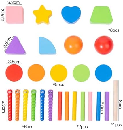 Wooden Shape Sorter Box, Montessori Activity Cube with Ball Drop, Worm Catching & Pegs - Image 6