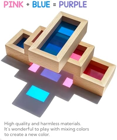 Wooden Blocks, Acrylic Windows, 24pc, 4 Colors, 6 Shapes - Image 4