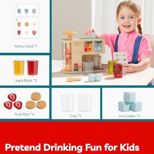 TOP BRIGHT Wooden Drink Dispenser with Cups, Pretend Play Toy Ages 3+ - Image 5