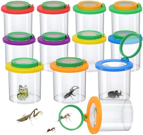 Coopay 12 Pcs Insect Bug Viewer for Kids - Bug Jars, Critter Insect Cage, Bug Container, Bug Catcher, Magnifying Insect Box for Children, Kids Science Nature Exploration Collecting Kit by Coopay